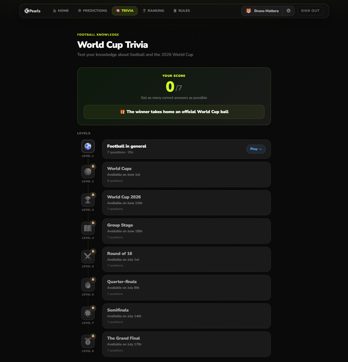 Trivia screen