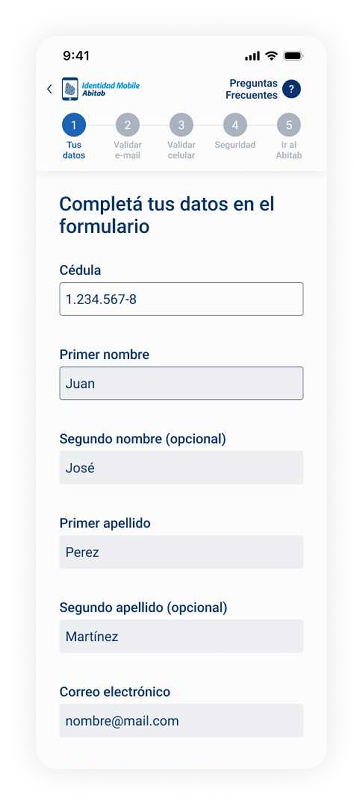 Completá tus datos, step 1