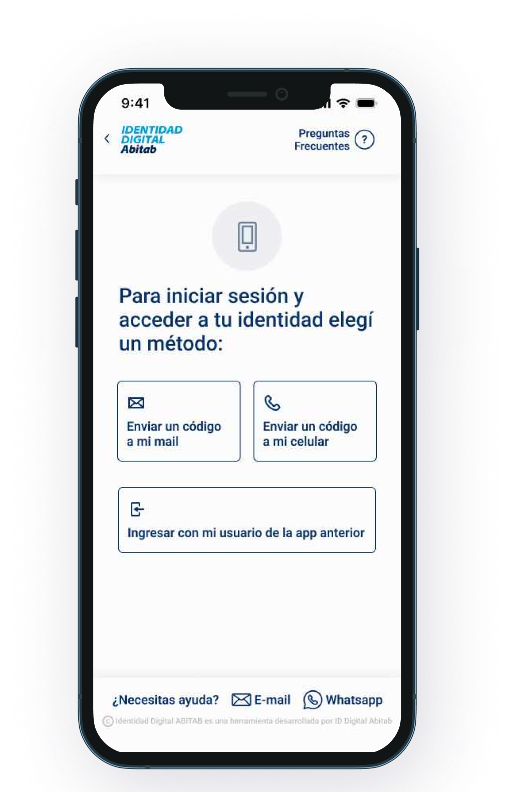 Identidad Digital, login screen